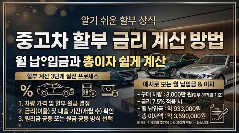 중고차 할부 금리 계산 방법｜월 납입금과 총이자 쉽게 계산하기