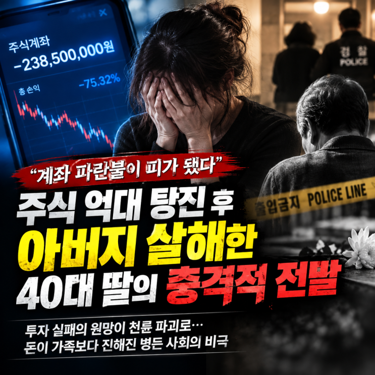 40대 딸이 아버지 <b>살해</b>..."돈 날린 게 아빠 탓?" 주식 손실에 눈 뒤집....