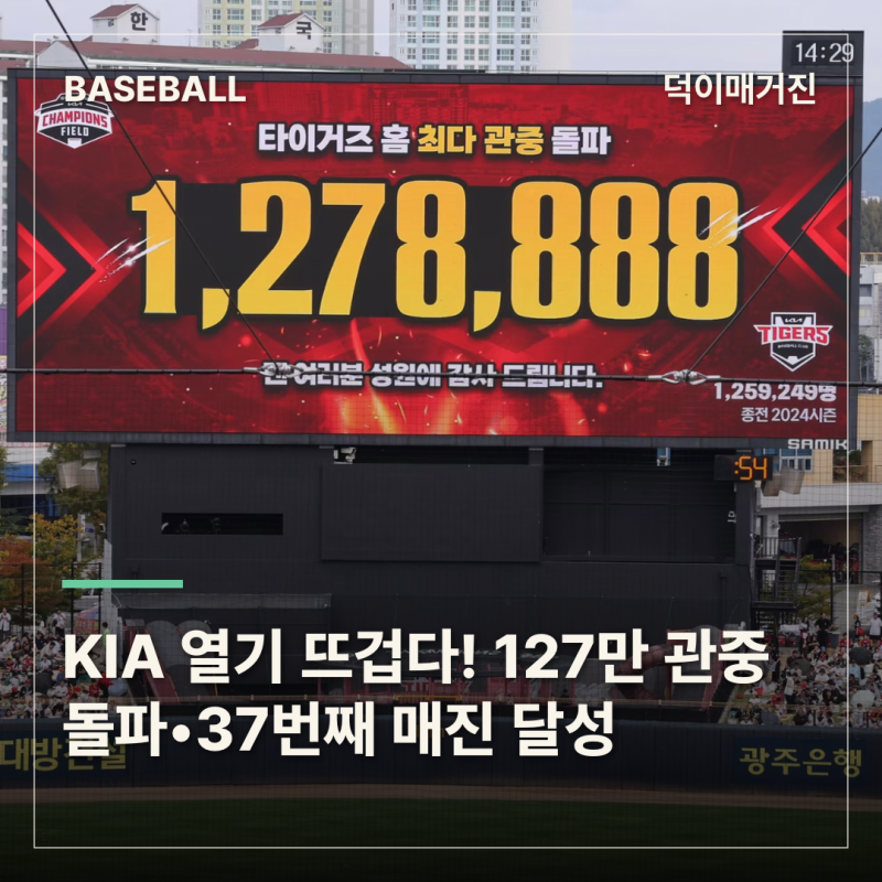 KIA 홈구장 열기 뜨겁다! 127만 관중 돌파•37번째 매진 달성