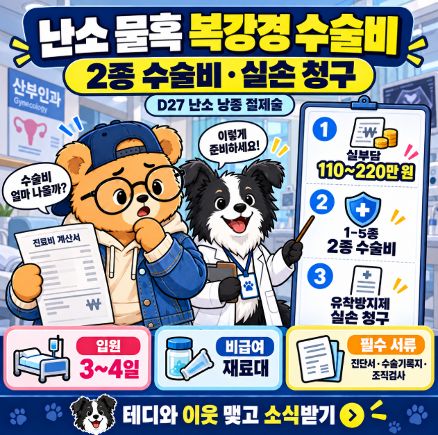 난소 물혹 복강경 수술비 얼마나 나올까? 비급여 유착방지제 실손 청구 및 입원비(난소 낭종(....