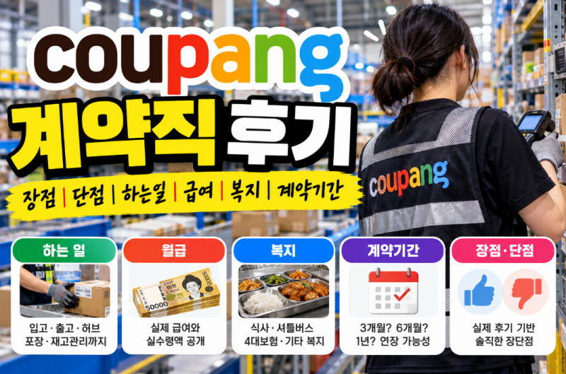 쿠팡 계약직 후기 장점 단점 총정리｜하는 일부터 월급·복지·계약기간·퇴직금까지