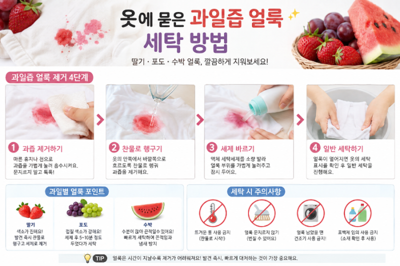 옷에 묻은 과일즙 얼룩 제거하는 방법! 딸기·포도·수박 얼룩 깨끗하게 지우기