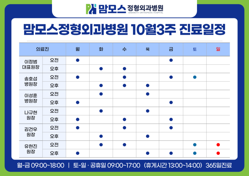[대전 휴일 진료 병원] 맘모스 10월 3주차 주말 정형외과 진료일정