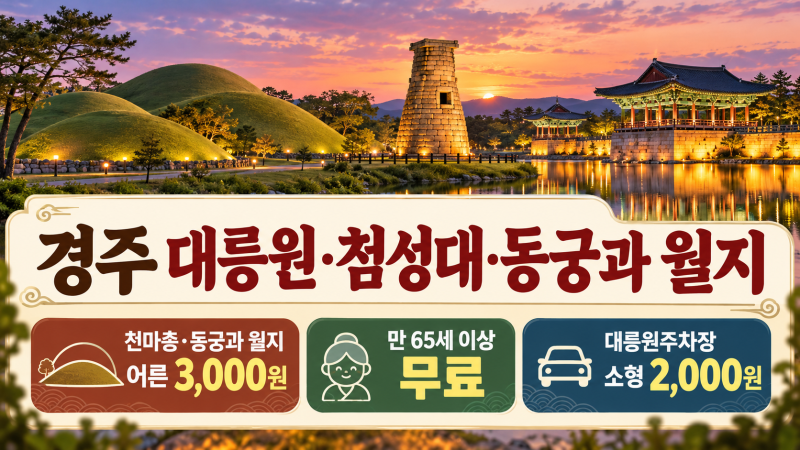 경주 가볼만한곳 대릉원·첨성대·동궁과 월지, 입장료·주차료와 만 65세 이상 무료 기준 표....