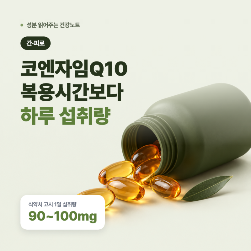 코엔자임Q10 복용시간, 아침이 정답이라더니 고시엔 90~100mg뿐