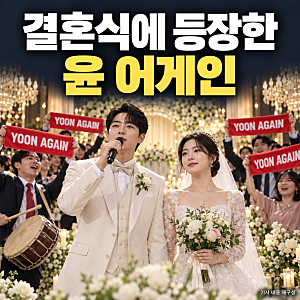 윤 어게인 결혼식 논란, 신랑·신부 행진에 정치 구호와 빨간 수건