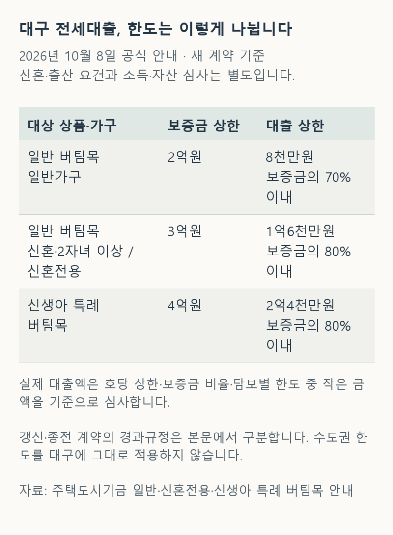대구 신혼부부 전세대출, 버팀목 세 상품을 같은 조건으로 비교하면