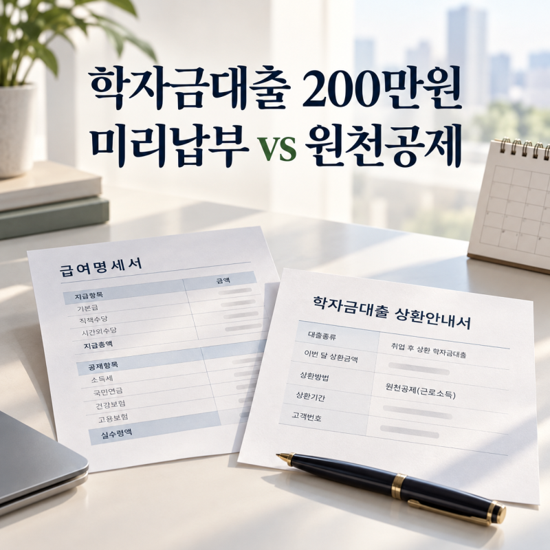 취업 후 학자금대출 의무상환액 계산｜200만원 원천공제·미리납부 비교