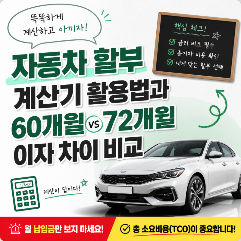 자동차 할부 계산기 활용법과 60개월 72개월 이자 금리 비교