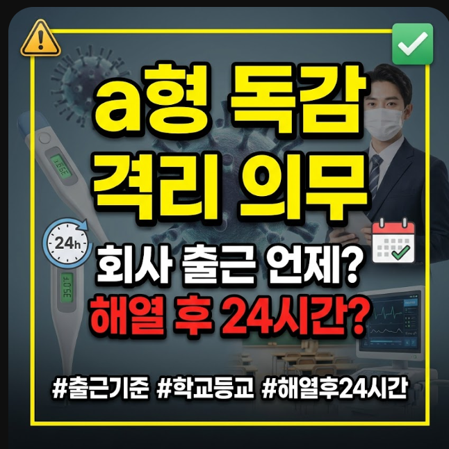 a형 독감 격리 의무 없나요? 회사 출근·해열 후 24시간