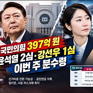 국민의힘 397억 반환 위기 오나? 윤석열 2심·강선우 공천헌금 재판 이번 주 분수령