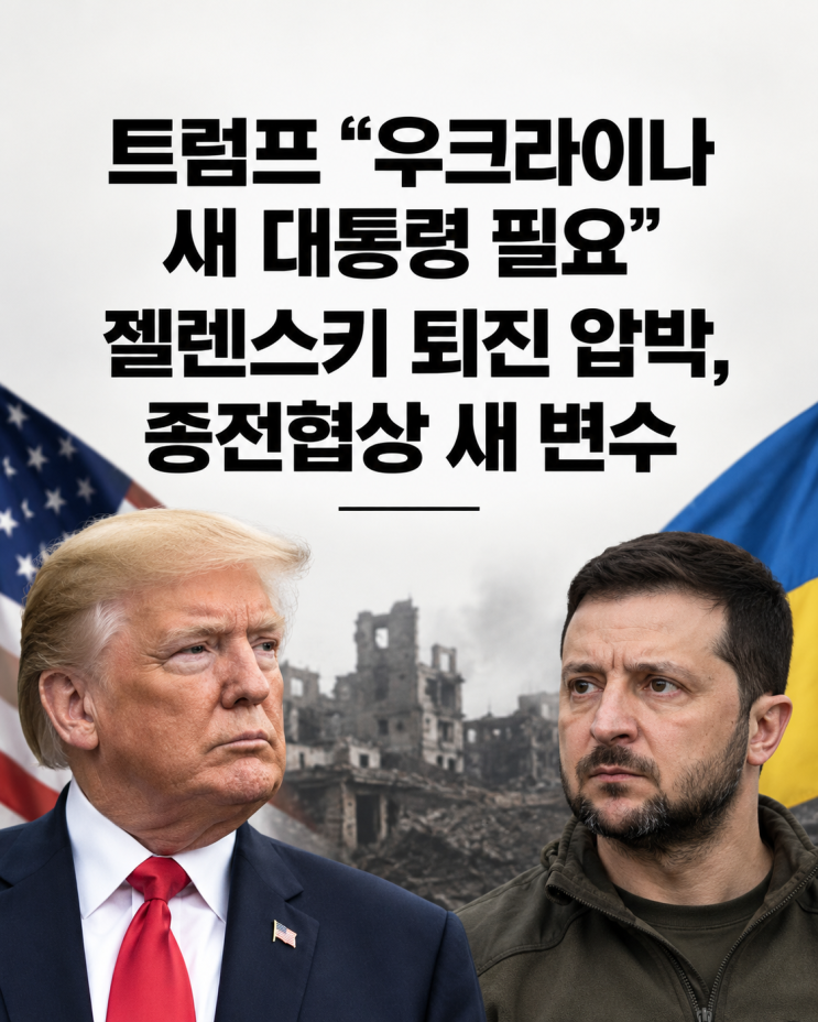<b>트럼프</b> “우크라이나 새 대통령 필요”…젤렌스키 퇴진 <b>압박</b>, <b>종전</b>....