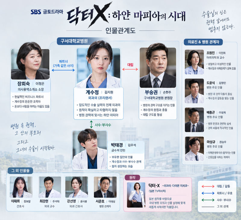 닥터X 하얀 마피아의 시대 원작 비교? 기본정보 인물관계도 몇부작 OTT 총정리