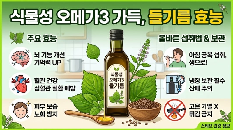 [들기름 효능] 식물성 오메가3 알파리놀렌산이 풍부한 들기름 영양성분. 올바른 섭취법. 부작....