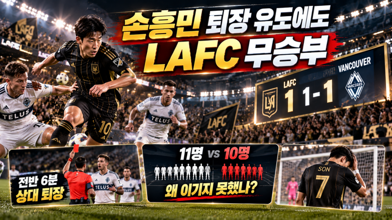 손흥민 LAFC 밴쿠버전 1-1 무승부, 전반 6분 퇴장 유도에도 승리 놓친 이유는?