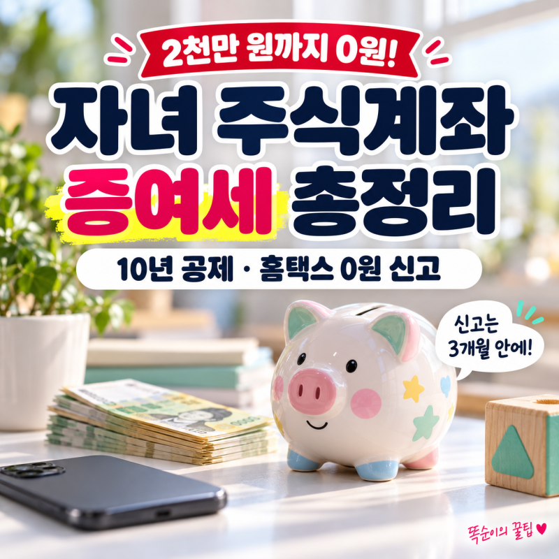 자녀 주식계좌 증여세 총정리, 미성년 2천만 원 비과세 한도와 홈택스 0원 신고 방법 (조부모 ....