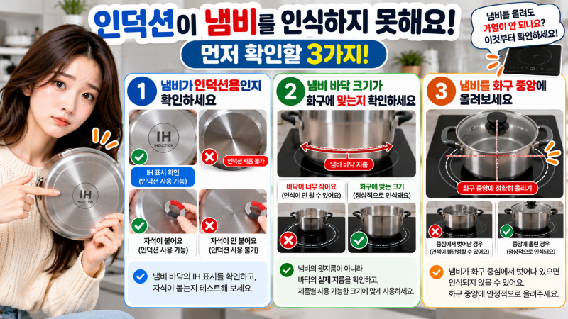 인덕션이 냄비를 인식하지 못해요｜가열이 안 될 때 해결방법 7가지
