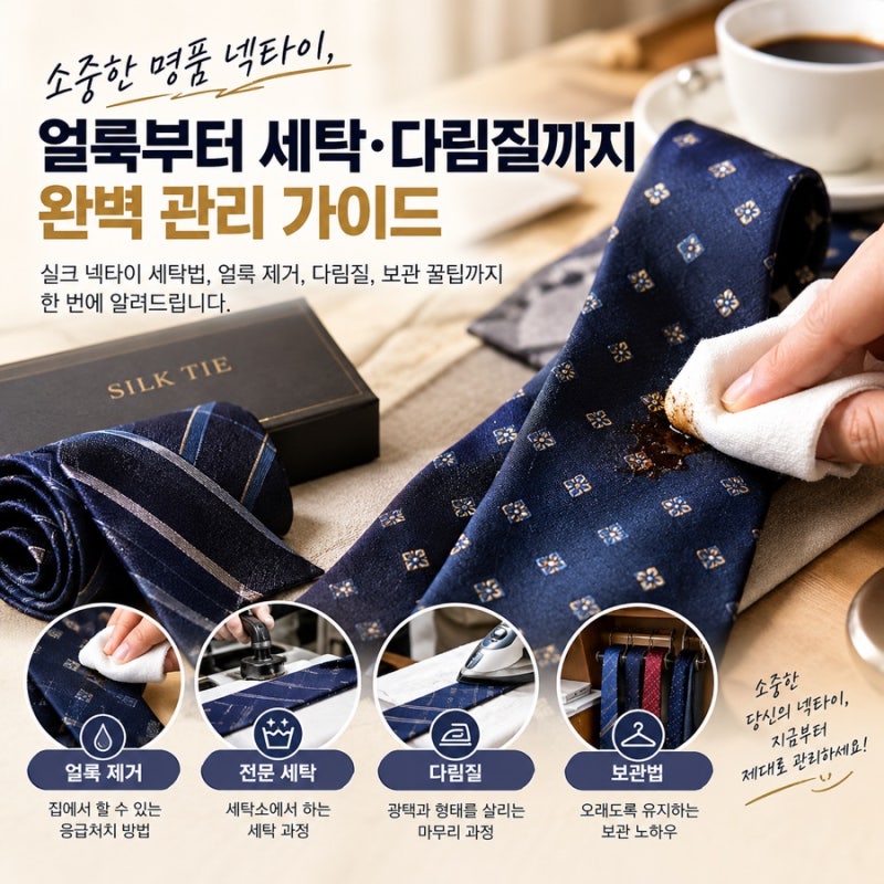 명품 실크 넥타이 세탁법, 얼룩 제거부터 다림질·보관 꿀팁까지