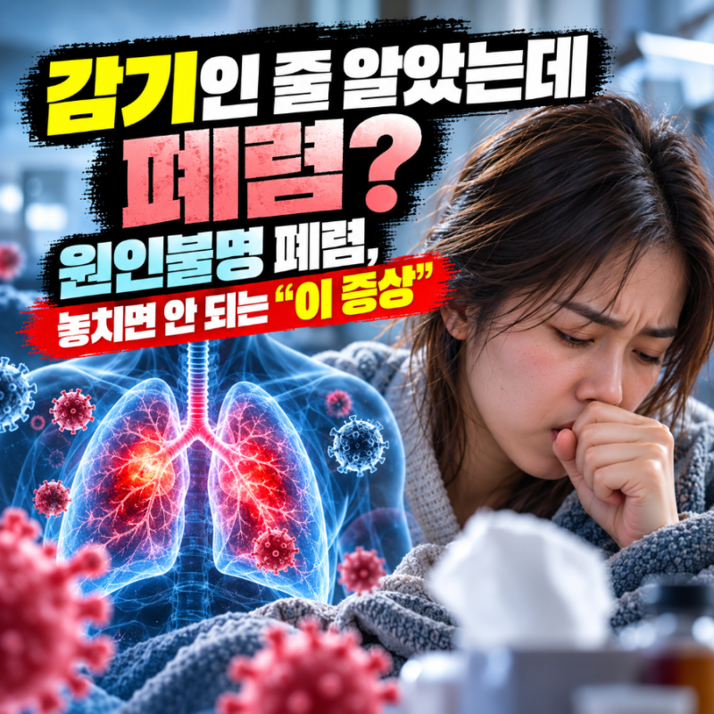 "감기인 줄 알았는데 폐렴?" 원인불명 폐렴, 놓치면 안 되는 "이 증상"