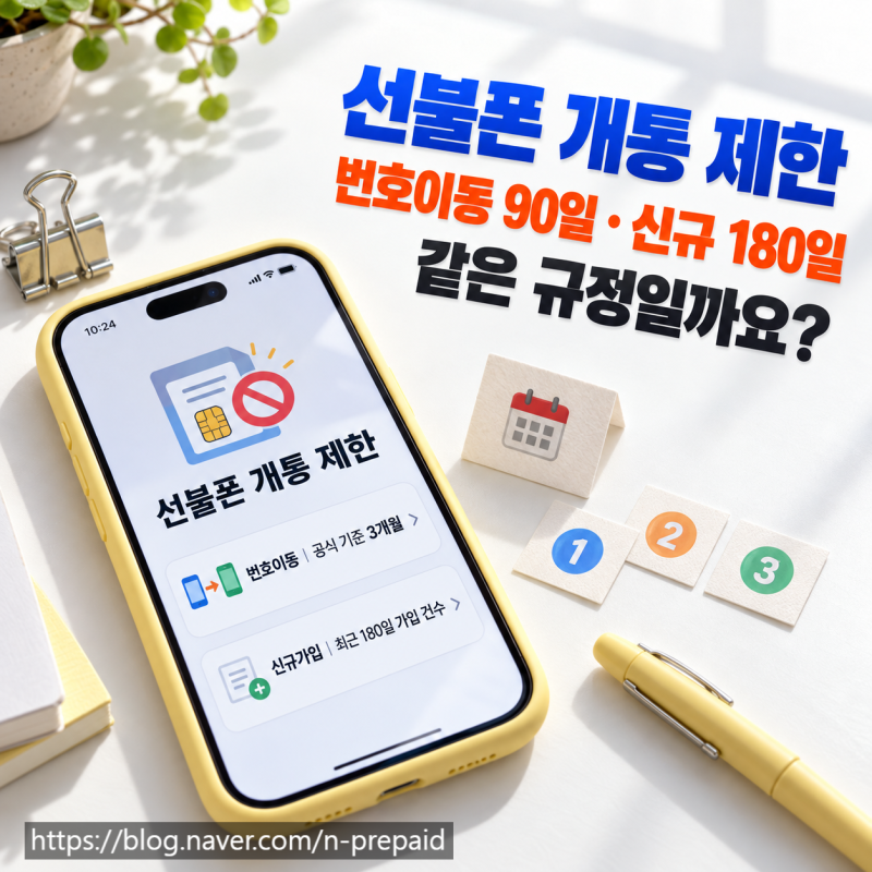 선불폰 번호이동 제한 90일과 신규 180일 회선 제한은 같은 규정인가요?