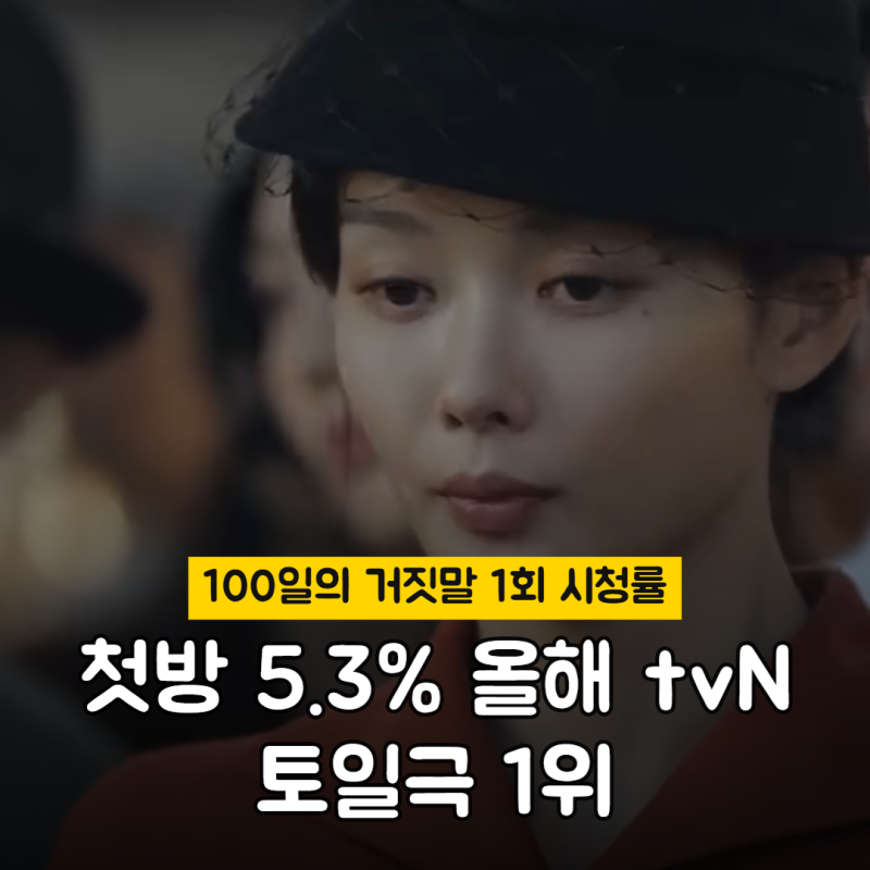100일의 거짓말 1회 시청률 5.3%, 올해 tvN 토일극 첫방 1위 (2회 10월 11일 밤 9시 10분·몇 부작)