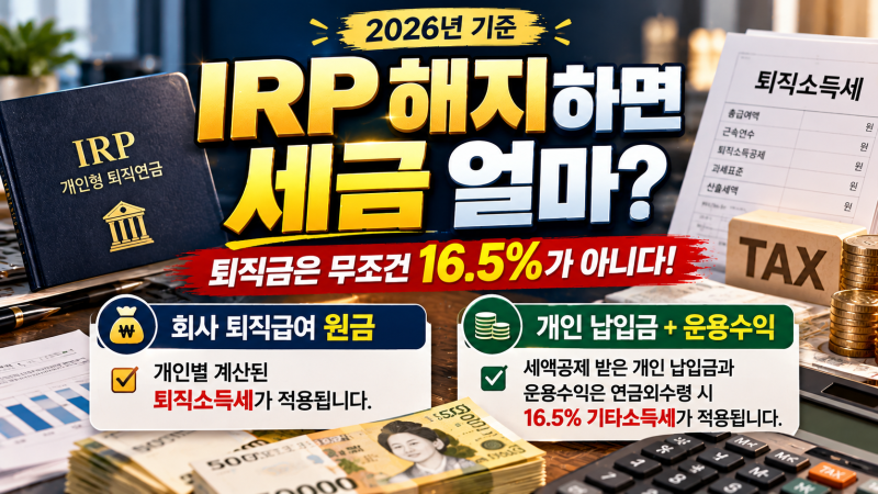 IRP 해지하면 세금 16.5%? 퇴직금 3,000만 원 실제 수령액 계산