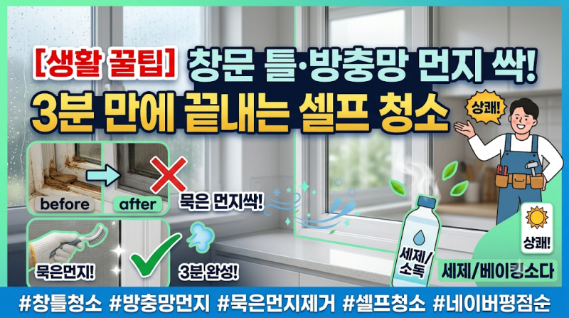 [생활 꿀팁] 창문 틀·방충망 묵은 먼지 싹! 비 한번 오면 끝? 3분 만에 끝내는 셀프 청소법 ....