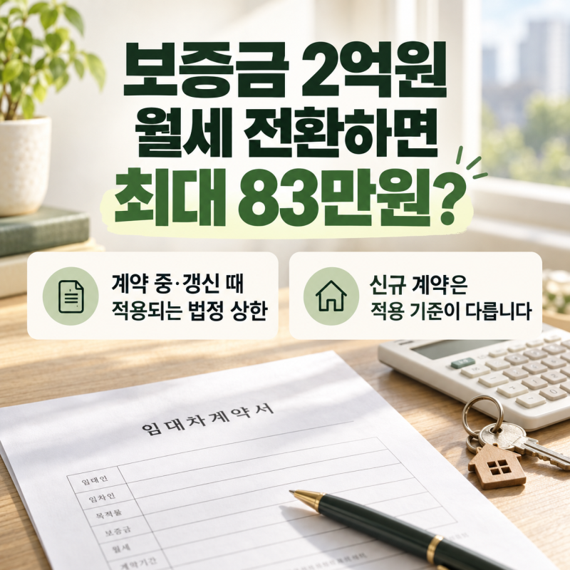 보증금 2억원 월세 전환하면 최대 83만원? 법정 전월세 전환율 계산법