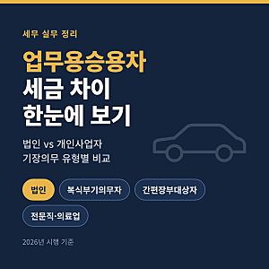 업무용승용차 세금 차이, 법인 vs 개인사업자 기장의무별 한눈에 보기
