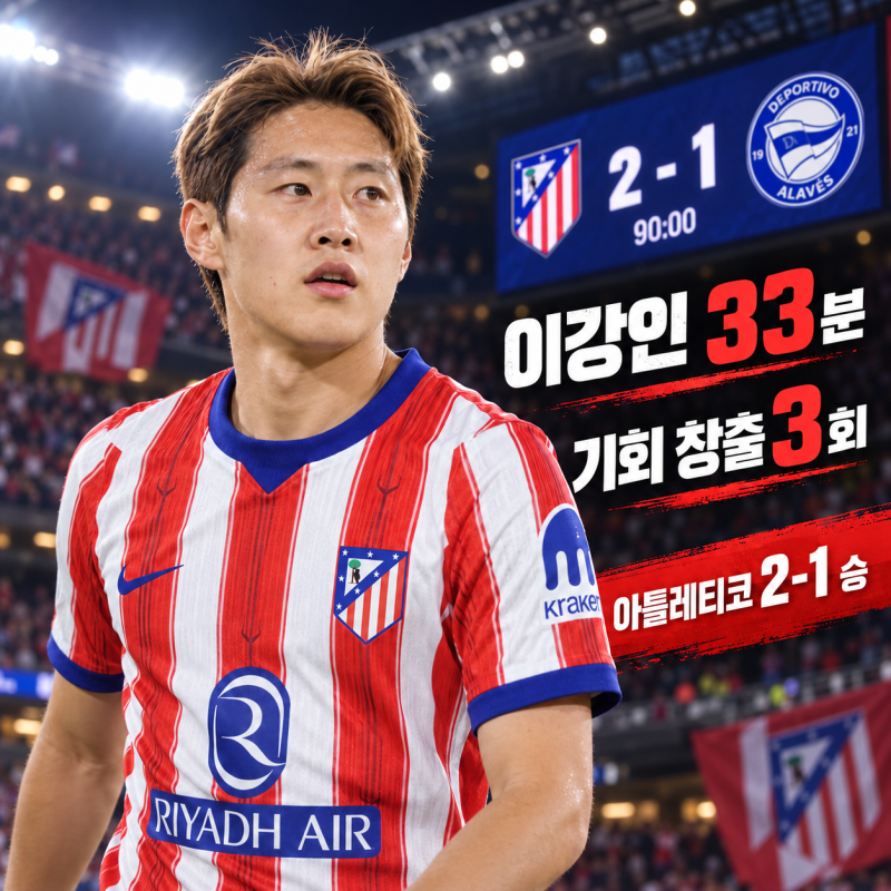 이강인 33분 뛰고 기회 창출 3회…아틀레티코 알라베스전 2대 1 승리