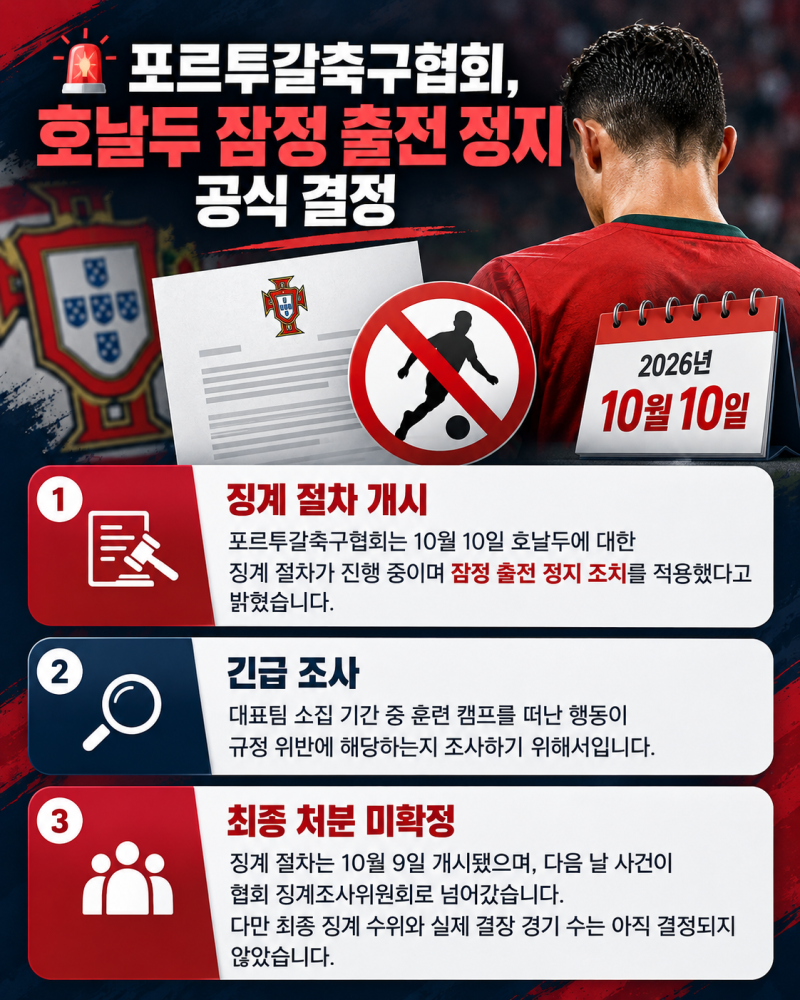 "국가 대표팀 오지마!" 호날두에 출전 정지 처분, 포르투칼 징계 이유와 최대 6개월
