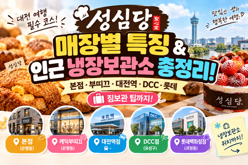 성심당 매장별 특징 및 인근 냉장보관소 총정리 (본점·부띠끄·대전역·DCC·롯데 / 짐보관 팁)