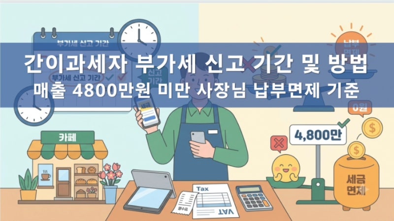 간이과세자 부가세 신고 기간, 신고 방법, 매출 4800만원 미만 개인사업자 사장님 납부면제 기....
