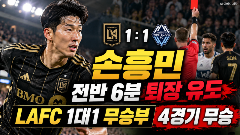 손흥민 전반 6분 퇴장 유도했지만…LAFC 1대1 무승부, 4경기째 승리 없다