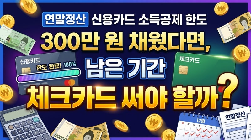 연말정산 카드 소득공제 한도 300만 원 채웠다면, 남은 기간 체크카드 써야 할까?