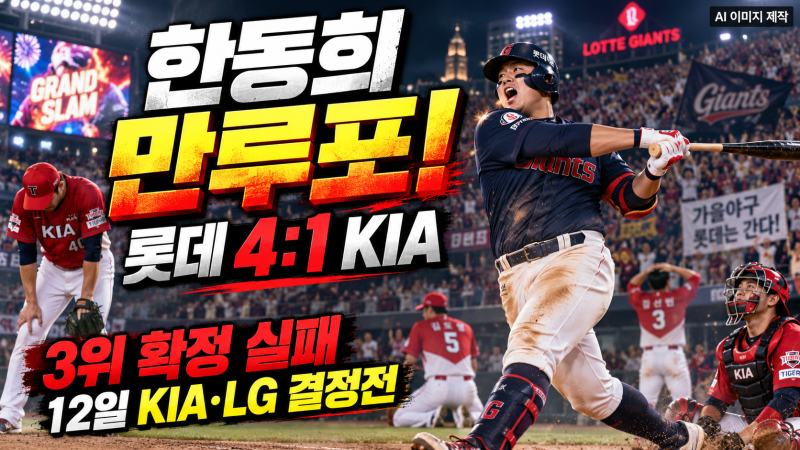 한동희 만루포에 KIA 3위 확정 실패…롯데 4대1 승리, 12일 LG와 끝장 승부