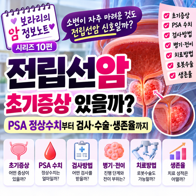 암 정보노트 시리즈 10편｜전립선암 초기증상 있을까? PSA 정상수치부터 검사·수술·생존율까....