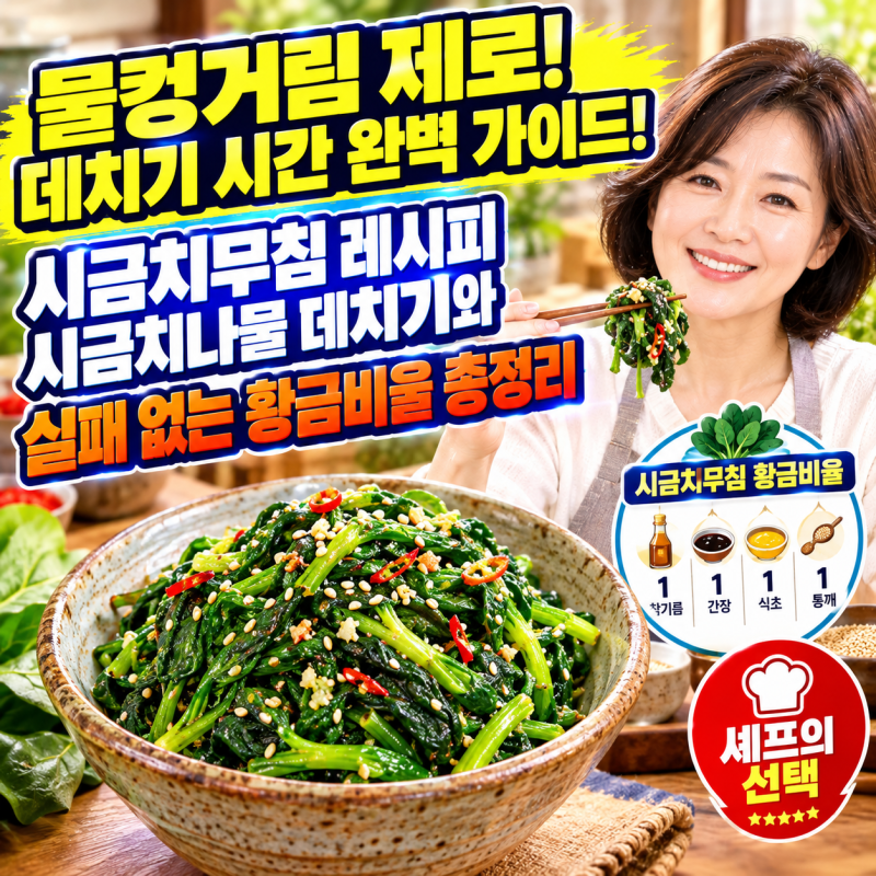 집에서 무치면 왜 물이 생길까? 시금치무침 황금레시피와 시금치 데치기 시간·양념 꿀팁 총....