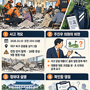 대구 상가 천장 붕괴 사고 당일 이재명 대통령 골프장 방문 논란…주진우 의원 폭로와 청와....