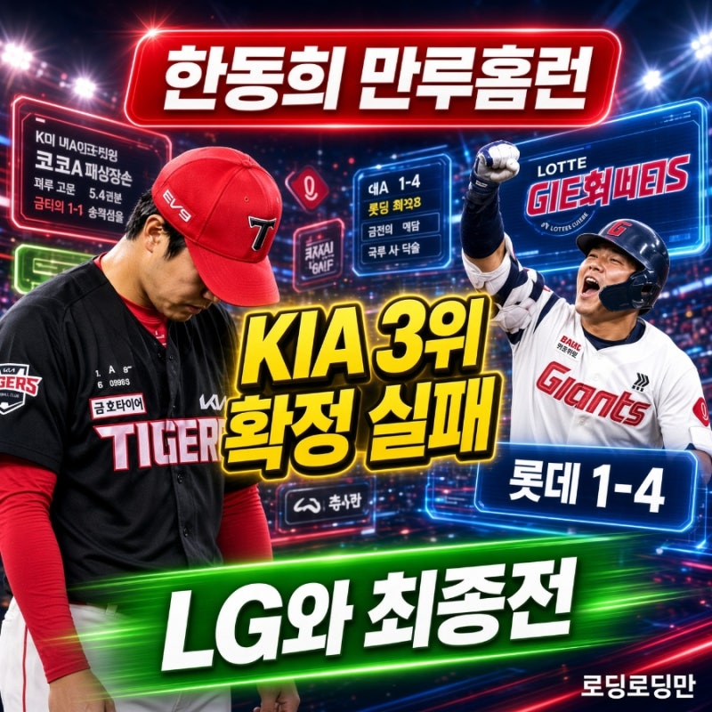 ⚾ 누구나 이해하는 기아 타이거즈 3위 확정 실패, 한동희 만루홈런에 울었다...LG와 최종전 ....