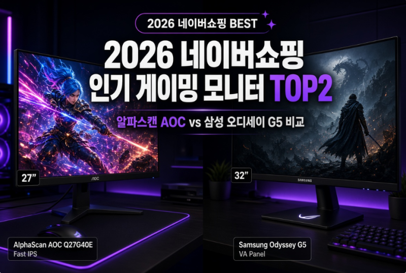 2026 네이버쇼핑 인기 게이밍 모니터 TOP2 비교｜알파스캔 AOC Q27G40E vs 삼성 오디세이 G5, 뭘 살....