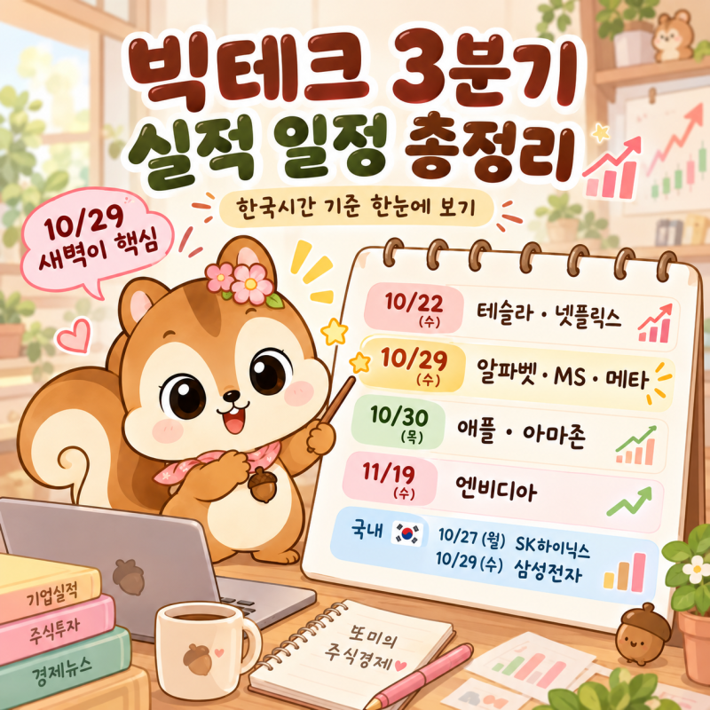 빅테크 3분기 실적 발표 일정 한국시간 총정리: 테슬라, 넷플릭스, 알파벳, 마이크로소프트, ....