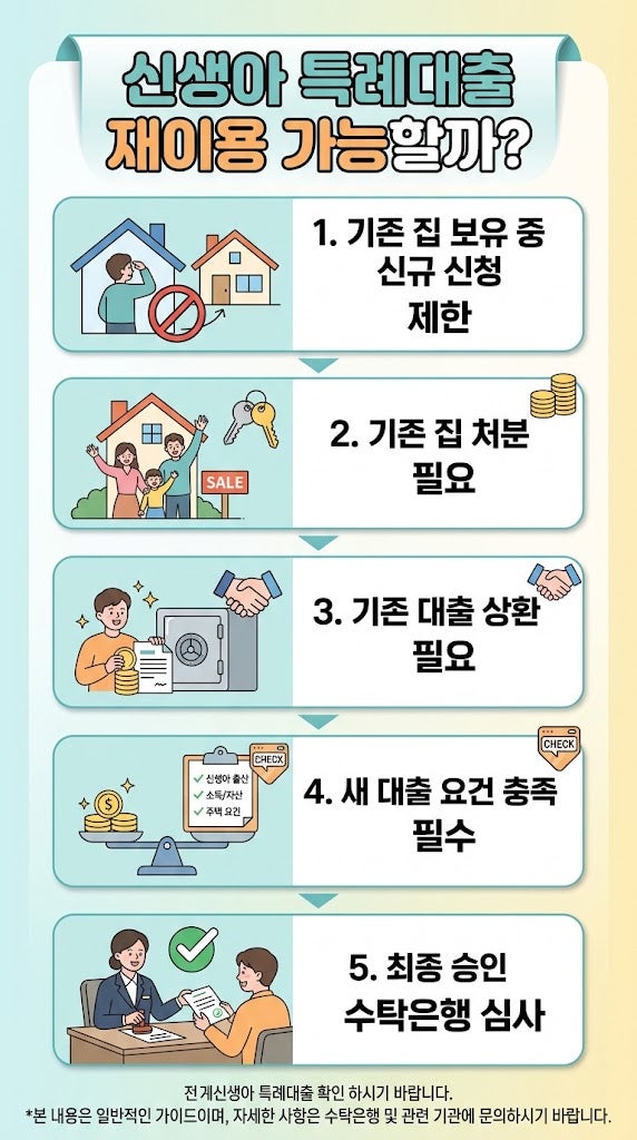 신생아 특례대출 받은 집 팔고 이사하면 다시 받을 수 있을까? 둘째 출산·처분조건·대환 확....