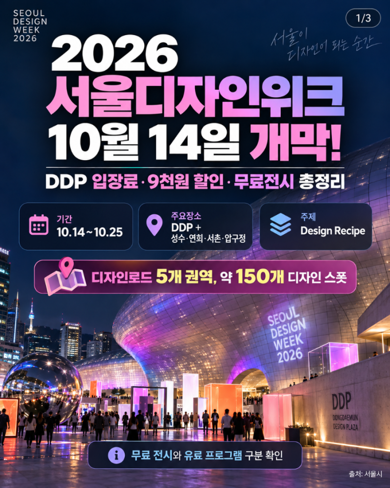 2026 서울디자인위크 10월 14일 개막! DDP 입장료·9천원 할인·무료전시 총정리