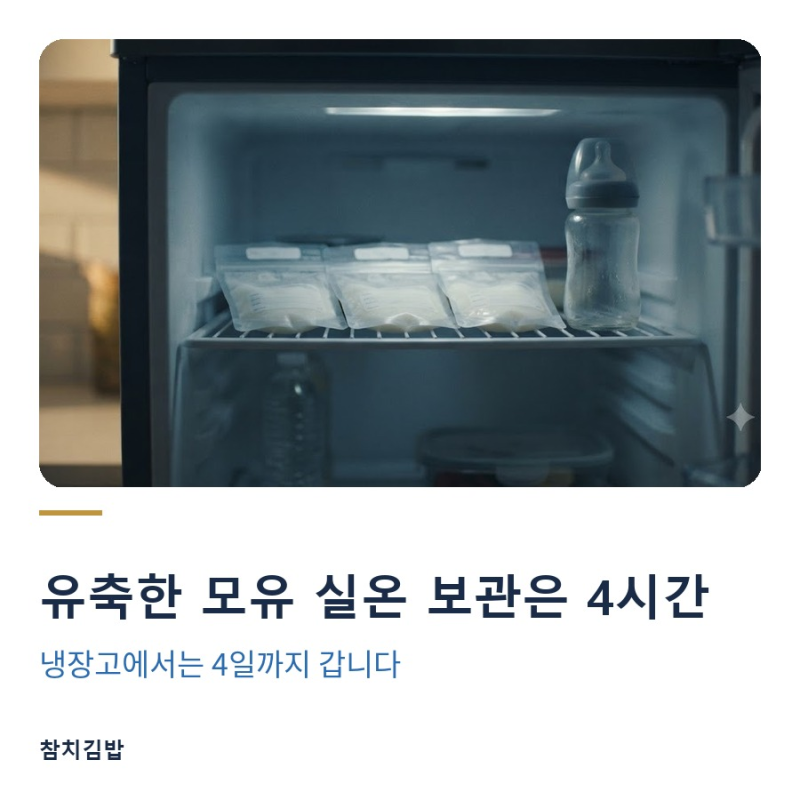 유축한 모유 실온 보관은 4시간, 냉장고에서는 4일까지 갑니다