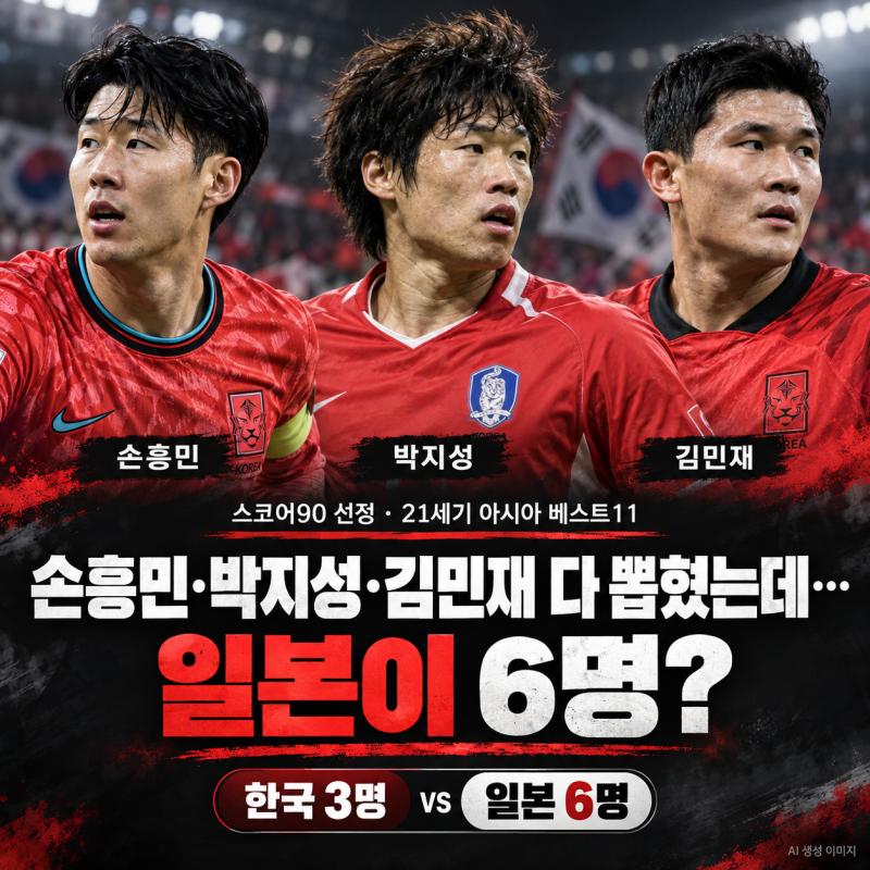 손흥민·박지성·김민재 다 뽑혔는데…아시아 베스트11, 일본이 6명?