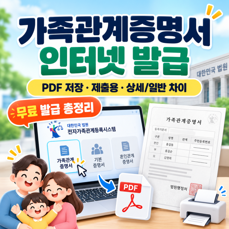 가족관계증명서 인터넷 발급방법｜PDF 저장·상세 일반 차이·제출용 총정리