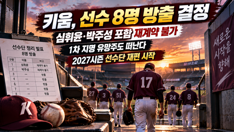 키움 심휘윤 방출, 2군 타율 0.283에도 재계약 불가…박주성 포함 8명 명단 총정리