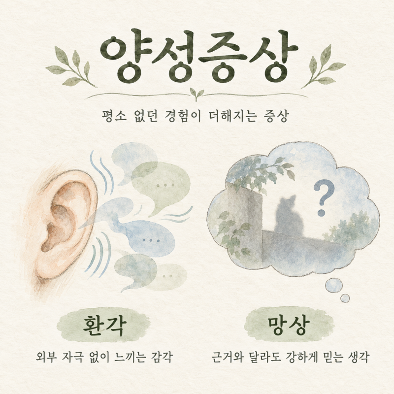 정신과용어, 양성증상 positive symptoms