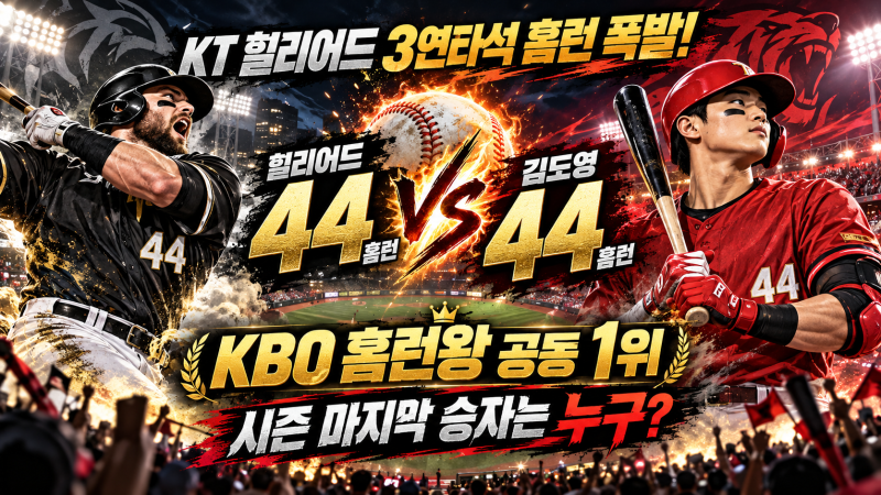 KT 힐리어드 3연타석 홈런 폭발! 시즌 44호로 김도영과 공동 1위…홈런왕 누가 될까?